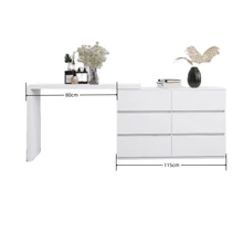 Extended Desktop 6 Drawers Chest Of Drawer Without Handle White Color Vanity - White - View 7