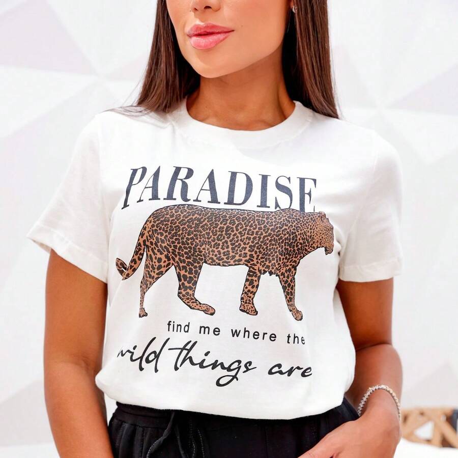 Tshirt Camiseta Feminina Algodão Paradise Qualidade Premium. - Bege - Visão 1