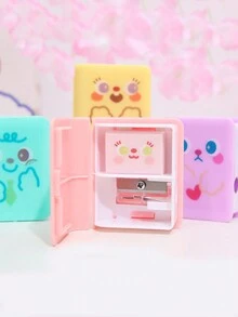 2-In-1 Cartoon Pattern Eraser Set With Cute And Portable Standard Pencil Sharpener, Set Of 4 For Students - Multicolor - View 3