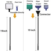 Aquarium 5-In-1 Multi-Functional Cleaning Kit: Scraper, Fishing Net, Sponge Brush, Plant Fork, Gravel Rake - Black - View 4
