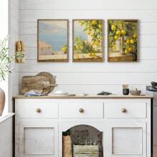 3 piezas Impresiones de arte de pared vintage rústico con limones de Amalfi, impresiones de arte de paisaje de Italia, póster de lienzo de Amalfi, decoración rústica estética, regalo ideal para dormitorio, sala de estar, cocina, pasillo, arte de pared, decoración de pared, decoración de verano, decoración de habitación, sin marco - Amarillo - Ver 5