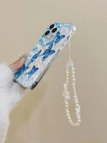 Funda de teléfono a prueba de golpes con estampado de mariposa transparente y pulsera hecha a mano con cuentas, compatible con iPhone XR/7/8, 15 Pro Max, 13, 14, 11, Galaxy S22, Galaxy A13 4G, Galaxy A52, Galaxy A52s 5G, Redmi Note 11, 11 Lite, versión internacional, no la versión nacional - multicolor - Ver 4