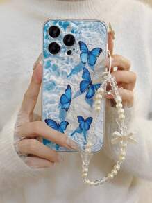 Funda de teléfono a prueba de golpes con estampado de mariposa transparente y pulsera hecha a mano con cuentas, compatible con iPhone XR/7/8, 15 Pro Max, 13, 14, 11, Galaxy S22, Galaxy A13 4G, Galaxy A52, Galaxy A52s 5G, Redmi Note 11, 11 Lite, versión internacional, no la versión nacional - multicolor - Ver 2