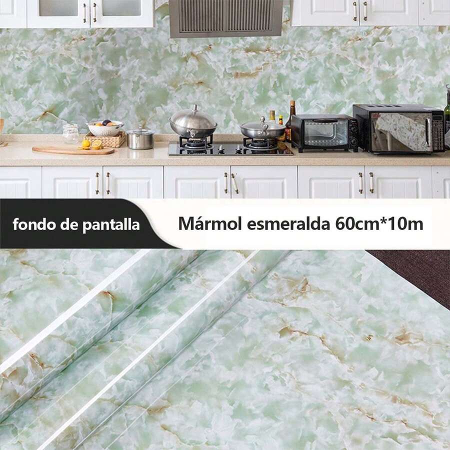 Papel Tapiz Marmol Vinili Autoadherible Cocina Muebles Pared - verde menta - Ver 1