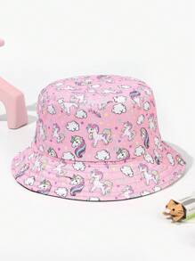 1pc Fashionable Spring/Summer Kids Hot Cartoon Unicorn Pattern Tie-Dye Printed Reversible Bucket Hat For Baby - A - View 9