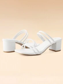 Strappy Heels For Women Block Low Heel Heeled Sandals Square Toe Slip On Slides