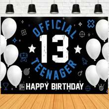 Happy 13th Birthday Decoration For Boy Girls Official Teenager Backdrop Banner Blue White 13 Year Old Birthday Party Yard Sign Photo Props Decor Supplies Sturdy, Christmas