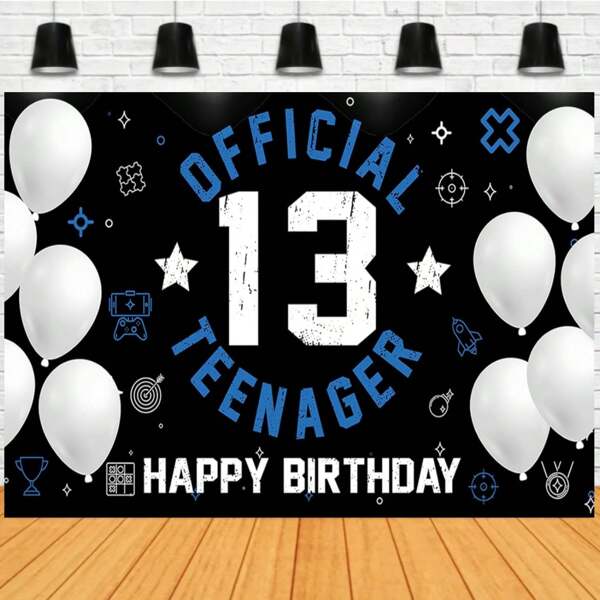 Happy 13th Birthday Decoration For Boy Girls Official Teenager Backdrop Banner Blue White 13 Year Old Birthday Party Yard Sign Photo Props Decor Supplies Sturdy, Christmas