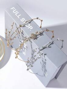 1 pieza Diadema completa de estrellas para mujeres con brillantes de imitación con diseño de hojas engastadas, accesorios para vestidos de noche, diadema para novia o boda y uso diario - Multicolor - Ver 7