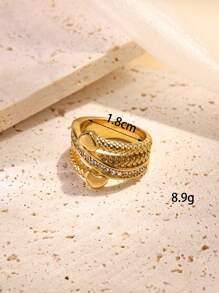 1pc Stainless Steel Golden Rhinestone Ladies Ring, Suitable For Daily Wear Or Girlfriend Gift