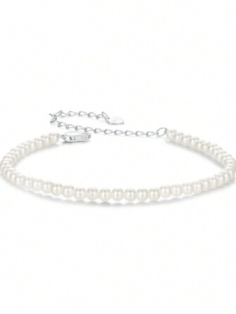 WOSTU 1入組925純銀澳大利亞南海珍珠手鏈婚禮珠寶，可調整的鍊條，鍍白金，適合女性派對或精緻珠寶