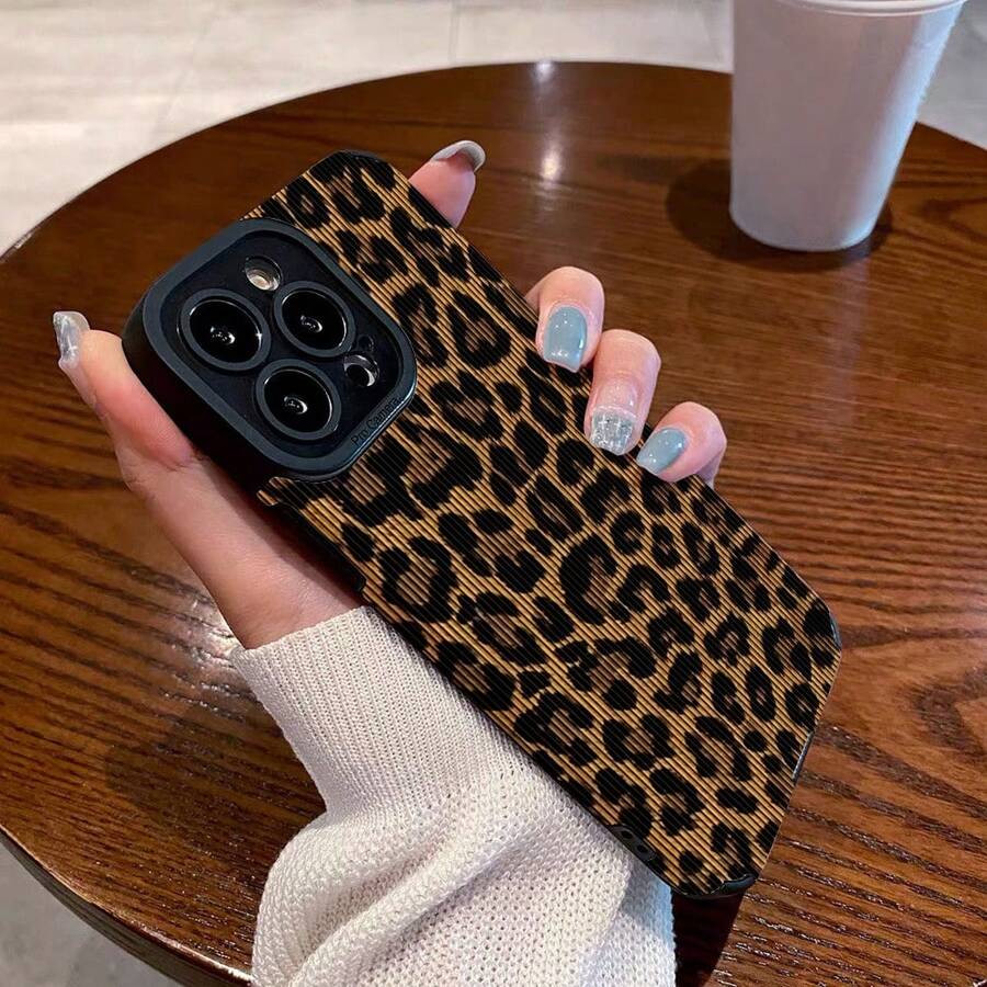 Cheetah Print Apple Tortoise Shell Phone Case Meidra Fashionable Leopard Print Chic High-Quality Soft Silicone Phone Case Compatible With Iphone 16, 15, 15 Pro, 15 Pro Max, 14, 13, 12, 11, XS Max Series, Phone Protective Cover - Fashion Leopard Black - View 1