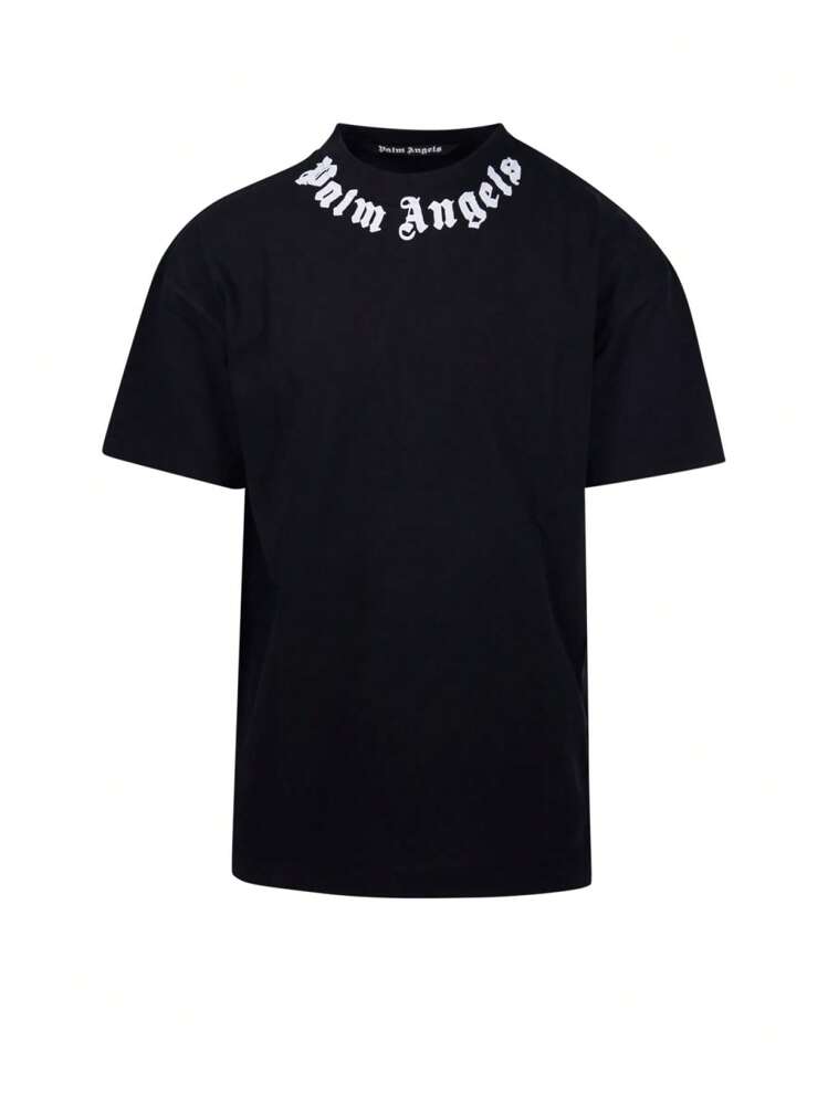 Tシャツ・カットソー PALM ANGELS Men T Shirts PMBD080F24FAB001 Black Palm Angels Neck logo T-shirt black