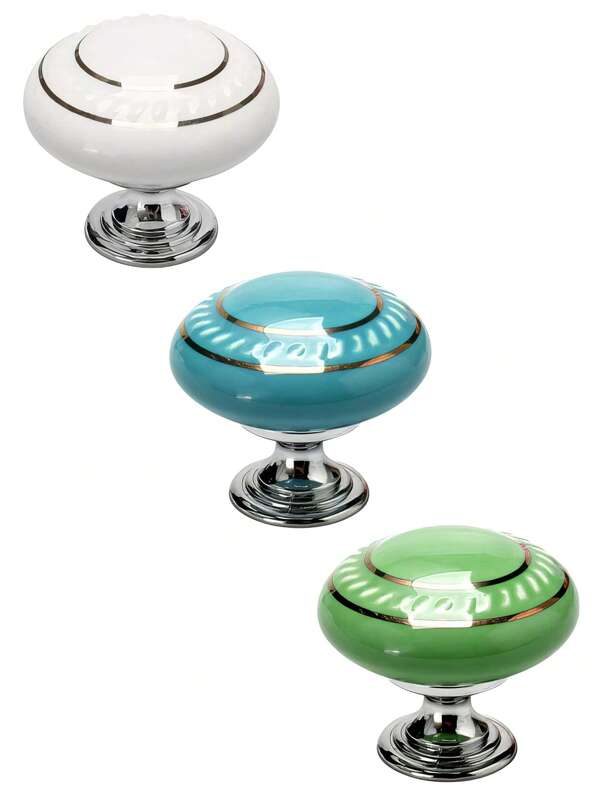 8 piezas/set Tiradores de cerámica vintage, pomos de gabinete circular de oro/plata para muebles, gabinetes, cómodas - blanco, verde, azul, negro, rojo, naranja, amarillo