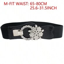 Plus Size Elastic Belt With Rhinestone Decoration For Women, Suitable For Dress/Coat, 1pc Halloween Valentine's Day Valentines