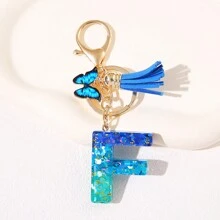 1pc Blauw Informeel Dames Schattig Kwastje Vlinderhanger Sleutelhanger Gradiënt Pailletten Letter Sleutelhangerhanger met glitter, Eerste detail - Geschikt als cadeau voor vrienden
