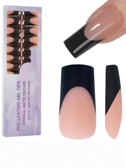 150Pcs Medium Long Brown-Black French Style Gel Nail Tips, French Square Shape 3-In-1 Gel Nail Tips, Used As False Nails For Diy Nails In 15 Sizes, Suitable For Women, Nail Salon Press On Nails Nail Supplies Nails