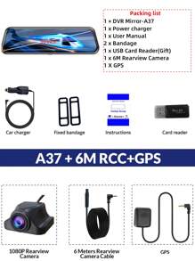 E-ACE 2K DVR Xe Ô Tô Gương 10 Inch Xe Đầu Ghi Hình 1080P Camera Chiếu Hậu Hỗ Trợ GPS Tầm Nhìn Ban Đêm Tự Động ghi Dashcam Ống Kính Kép - A37 Với Camera quan sát phía sau 6M và GPS - Xem 13