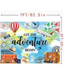 冒险等待背景让冒险开始世界地图摄影背景旅行主题派对横幅装饰用品，圣诞节 - A款 - 查看 5