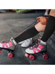 2 Pairs Ice Skating Socks Solid Color Skating Socks Light Opaque Knee Skating Socks For Women Girl