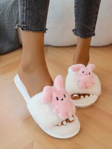 Cute Cartoon Plush Folded Ear Rabbit Women's Indoor/Outdoor Slipper, Open Toe And Anti-Slip - White - View 4