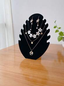 1pc Black Classic Plush Necklace Jewelry Display Storage Stand With 5 Grooved Pendant Hooks, Tower-Shaped Organizer Rack For Chains, Bracelets, Necklaces, Pendants And Earrings Display Back To School