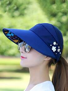 1 pieza Sombrero de verano para mujer, nuevo estilo coreano con patrón aleatorio para uso al aire libre, sombrero plegable de protección solar - proteccion solar - Ver 14