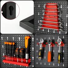 Metal Tool Wall, Three-Part Pegboard Workshop, Expandable Tool Pegboard With 17-Piece Hooks And Holders, Tool Wall For Workshops 120X60X2CM - 黑色 - 查看 4