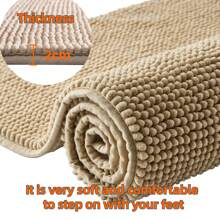 1pc Extra Thick & Long Chenille Floor Mat, Absorbent & Anti-Slip, Suitable For Bathroom, Sofa, Kitchen, Bedside, Windowsill, Super Absorbent - Khaki - View 6