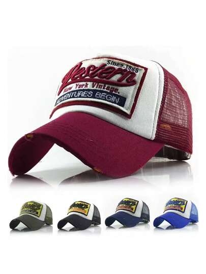 1pc Unisex Y2K Embroidered Western Mesh Cap, Korean Version Baseball Cap, Suitable For Outdoor Activities, Sun Protection, And Daily Commute