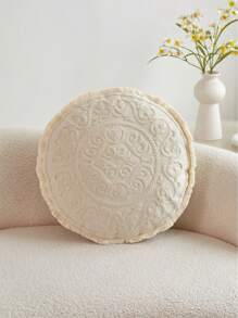 1 pieza Funda de cojín bordada con motivos florales redonda, adecuada para decoración interior, funda de almohada redonda para todas las estaciones, sin relleno