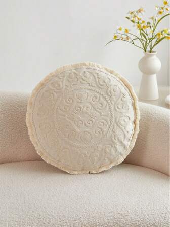 1 pièce Housse de coussin ronde brodée florale, convient à la décoration intérieure, housse de coussin ronde pour toutes les saisons, sans insert