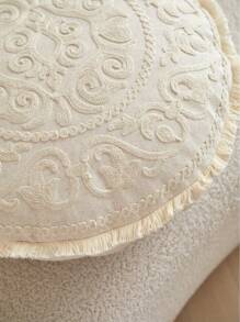 1 pieza Funda de cojín bordada con motivos florales redonda, adecuada para decoración interior, funda de almohada redonda para todas las estaciones, sin relleno