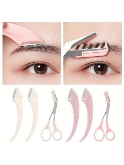 Set de 3 piezas de cortadora de cejas de acero inoxidable con tijeras curvadas de cejas, peine, herramienta de belleza para principiantes apta para cualquier tipo de piel, accesorios para depilación de cabello para hombres y mujeres, afeitadora de cejas curva, productos y accesorios para el cabello para barbería, salón de belleza y artículos esenciales de viaje