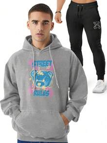 Men Hoodie & Sweatshirt Co-Ords - Xám - Xem 1
