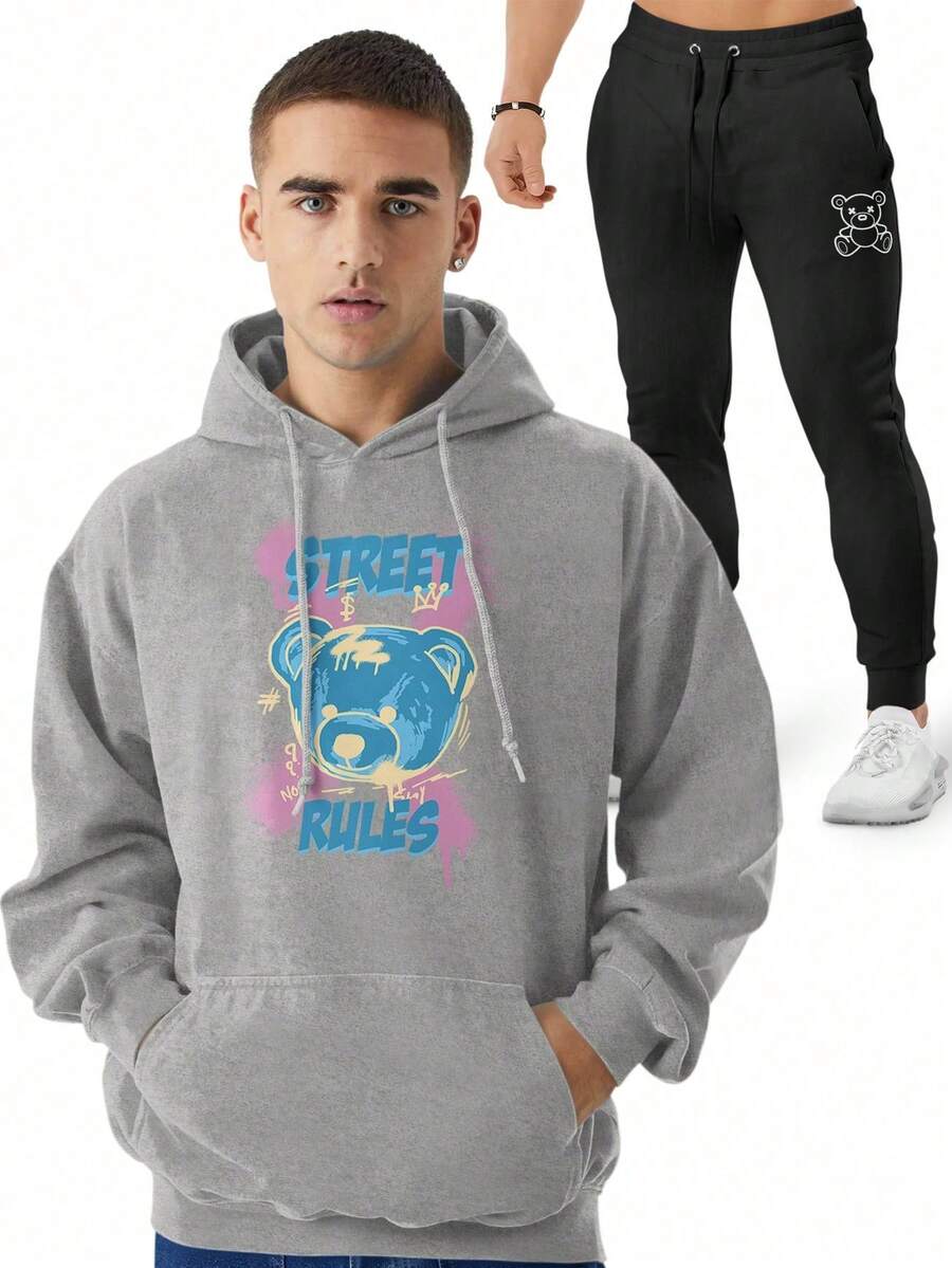 Men Hoodie & Sweatshirt Co-Ords - Xám - Xem 1