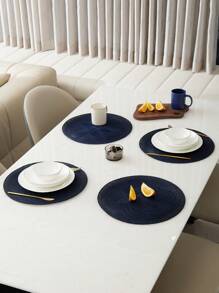4pcs Circular Minimalist Hexagon Woven Polyester Dining Table Mats - Multicolor - View 1