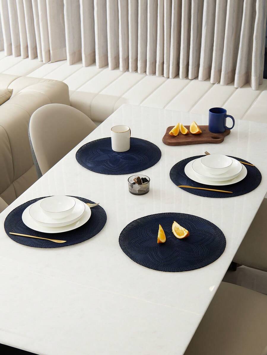 4pcs Circular Minimalist Hexagon Woven Polyester Dining Table Mats - Multicolor - View 1