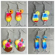 1 paire de boucles d'oreilles pour dames en acrylique en forme de cocktail et de fruits amusants pour les soirées et événements - Multicolore - Voir 4
