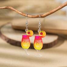 1 paire de boucles d'oreilles pour dames en acrylique en forme de cocktail et de fruits amusants pour les soirées et événements - Multicolore - Voir 7