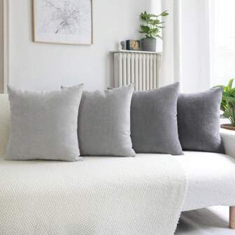 4 件装饰抱枕套，柔软雪尼尔面料方形靠垫套，适用于沙发、客厅、卧室、农舍，非常适合送礼