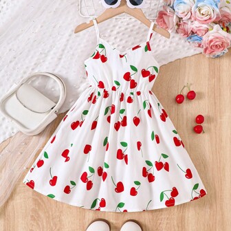 Robe de plage décontractée à imprimé cerises pour jeune fille