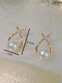 2對優雅時尚鑽石仿珍珠蝴蝶結耳環（女士用）