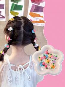 10入組女孩新款春夏樹脂花髮圈，寶寶編辮雙層花橡皮筋，適用於日常生活或度假