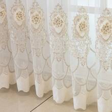 1pc European Luxurious Embroidered 3D Floral Transparent Curtain Rod Wear Home Decoration For Bedroom, Dining Room And Living Room - Gold - View 2