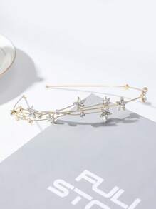 1 pieza Diadema completa de estrellas para mujeres con brillantes de imitación con diseño de hojas engastadas, accesorios para vestidos de noche, diadema para novia o boda y uso diario - Multicolor - Ver 8
