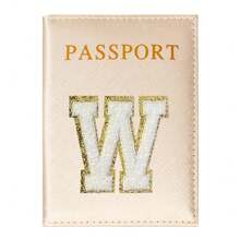 Cheille女性字母護照套,pu皮革護照套,輕盈id信用卡商務卡片收納袋套,青少年用護照封面袋,印花護照袋,適用於旅行或返校,護照錢包,假期度假護照包,學生旅行必備品 - 金色 - 查看 6