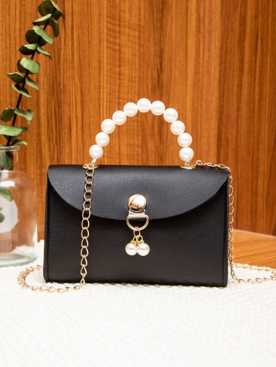 Women's Fashionable Simple Faux Pearl Magnetic Clasp Chain Handbag Shoulder Bag