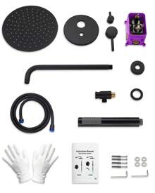GRANDJOY 10 Inch Shower Faucet Set: Round Rainfall Shower System For Bathroom Wall Mounted With High Pressure Handheld Sprayer And Pressure-Balanced Valve Included Matte Black,Brushed Gold, Brushed Nickel - Matte Black - View 8