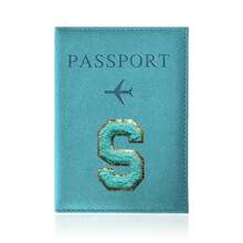 Pu皮繡字母a-z護照套護照盒護照夾卡片夾飛機光時尚旅行配件,適用於男女孩子出行回校必備旅行配件,回校用品,度假護照包,學生旅行必備,郵輪必備。 - 藍色 - 查看 27